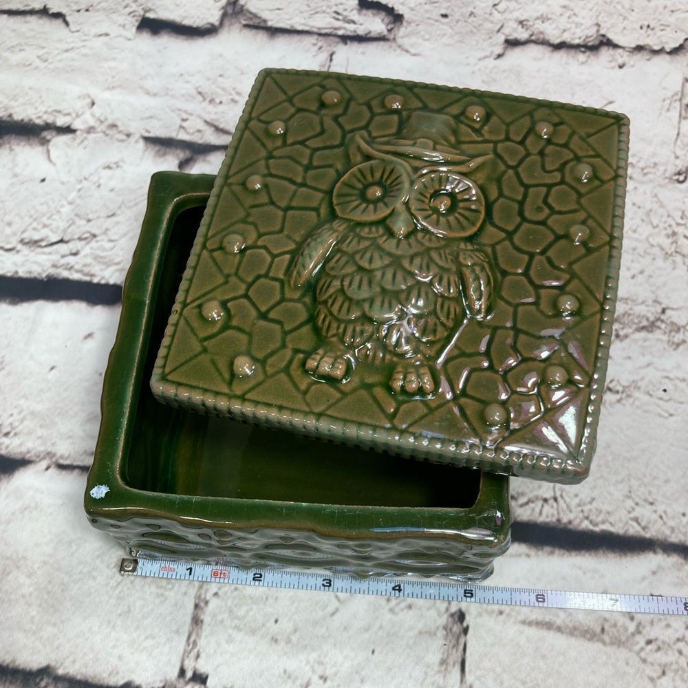 GREEN OWL TRINKET BOX